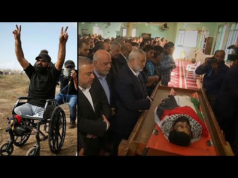 شاهد آلاف الفلسطينيين يودعون جثمان الشهيد إبراهيم أبو ثريا