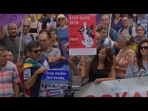 مظاهرات تجتاح بروكسل ضد قمة الناتو وحضور ترامب