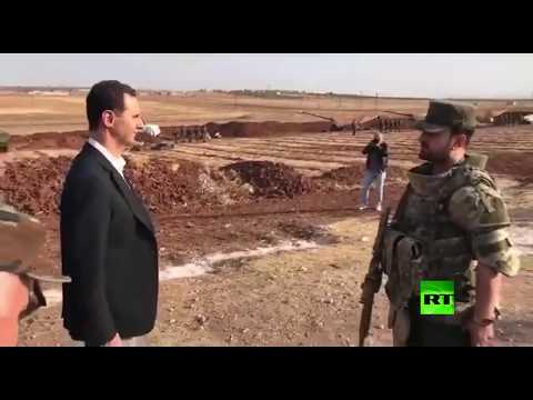 الرئيس بشار الأسد يراقب قصف مدفعي سوري  يستهدف مواقع للمعارضة في إدلب