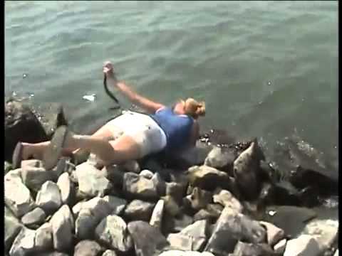 بالفيديو فتاة تستمتع بعضات ثعابين الماء في مشهد غريب