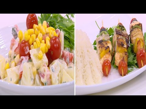 ميكس سي فود بالخضار  سلطة بطاطس بالطحينة والذرة