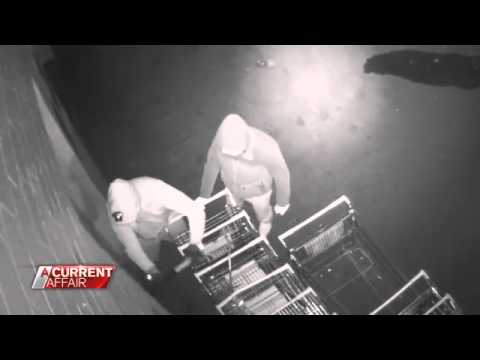 شاهد لصوص يشعلون النار في ماكينة صرف آلي