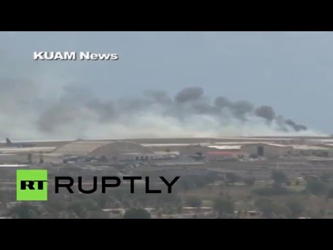 بالفيديو تحطم قاذفة أميركية من نوع b52 في غوام