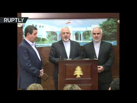 شاهد الرئيس اللبناني ميشال عون يلتقي وزير الخارجية الإيراني جواد ظريف