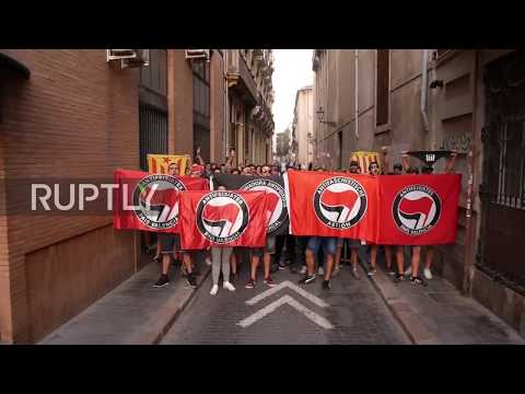 spain nationalists burn catalan flags during faceoff with antifa