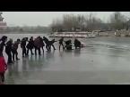 human ‘chain’ rescues tourists from ice hole in a lake
