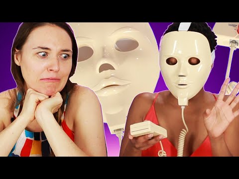 women try a face mask