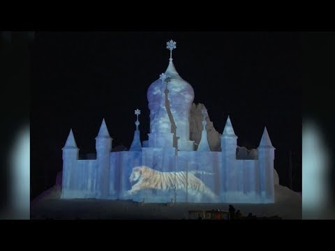 3d light show debuts at annual harbin ice sculpture festival